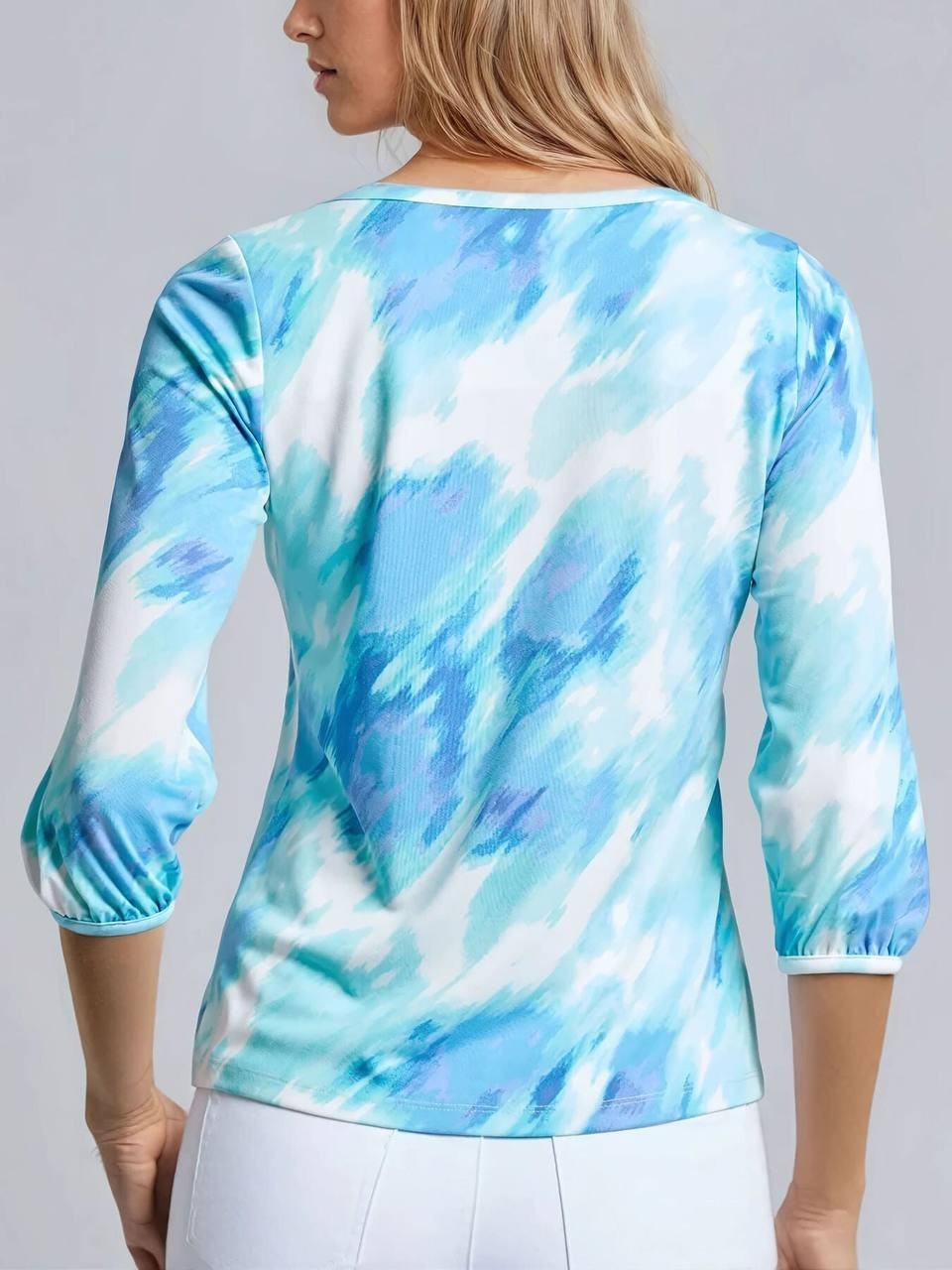 Jones New York Women’s Watercolor‑Print 3/4‑Sleeve Top Blue Multi S $59.50 NWT