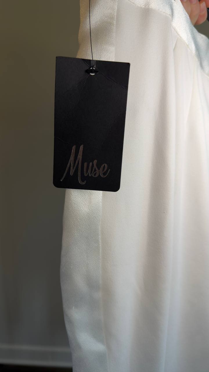 Muse Satin-Trim Straight-Leg Pants Ivory 14 NWT $99