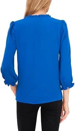 CeCe Women’s Ruffled Button‑Front 3/4‑Sleeve Blouse Royal Blue S NWT $69