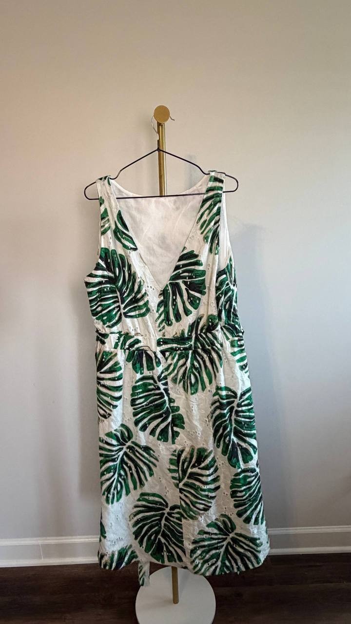 Anne Klein Eyelet Midi Dress White Dove Multi 16 NWT $138