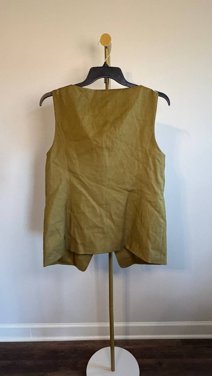 Donna Karan New York Linen‑Blend Vest Olive 14 NWOT $159