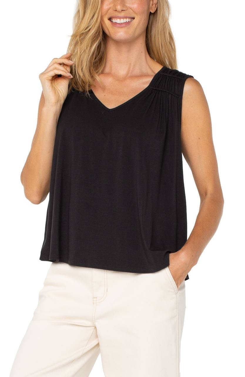 Liverpool Sleeveless Shirred Detail Knit Top Black XS NWT Modern Classic MSRP$48