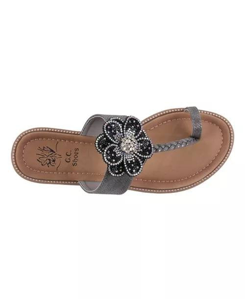 GC Shoes Blossom Flower Toe Ring Flat Sandals Silver 6.5 NWB $55