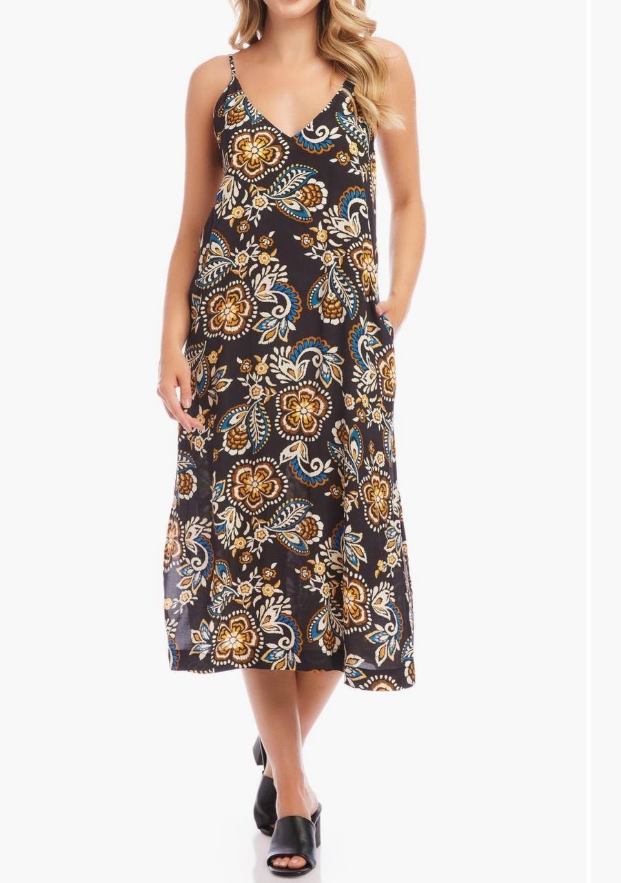 Karen Kane Floral Sleeveless Crepe Midi Dress Multicolor S NWT $148