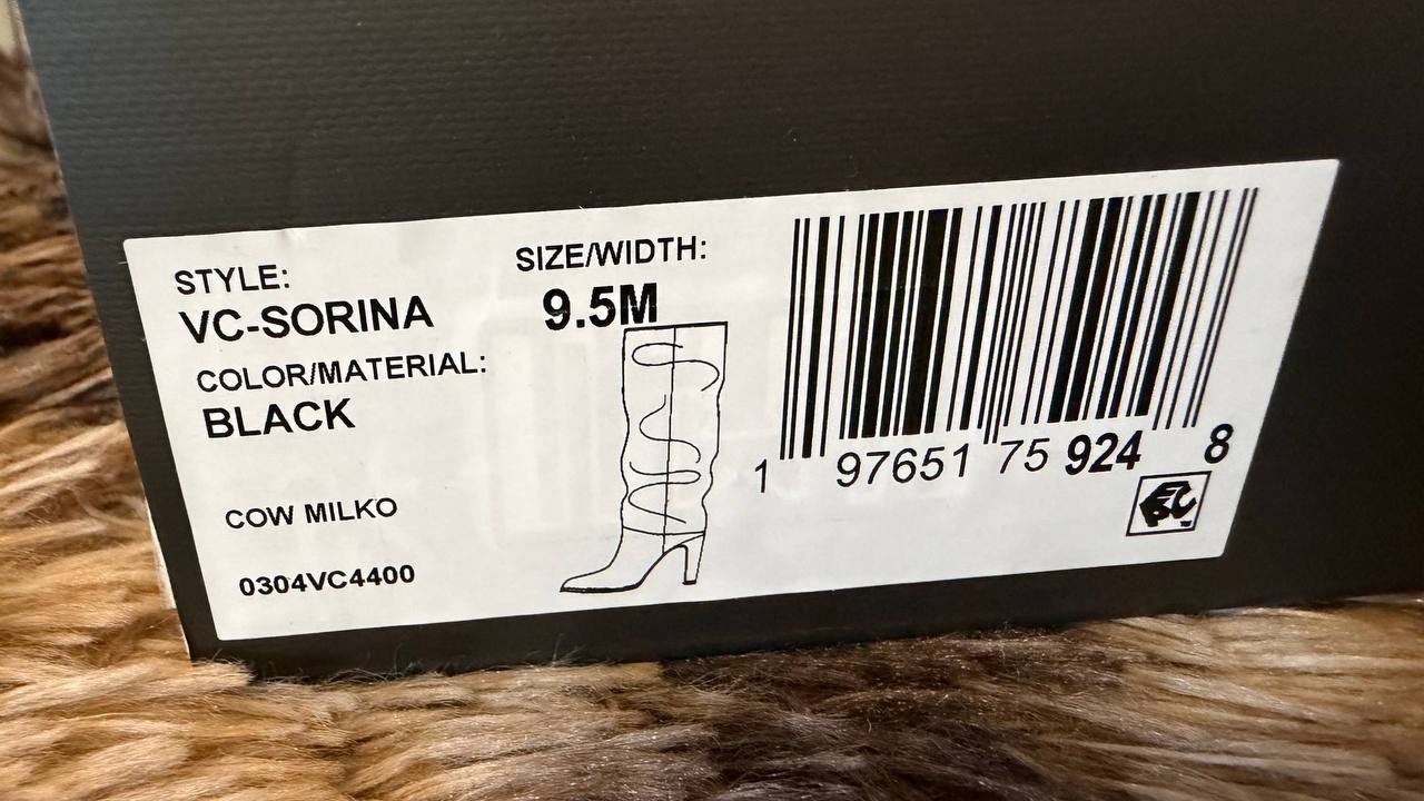 Vince Camuto Sorina Boots 9.5M Black Leather Tall Almond Toe New In Box msrp$269