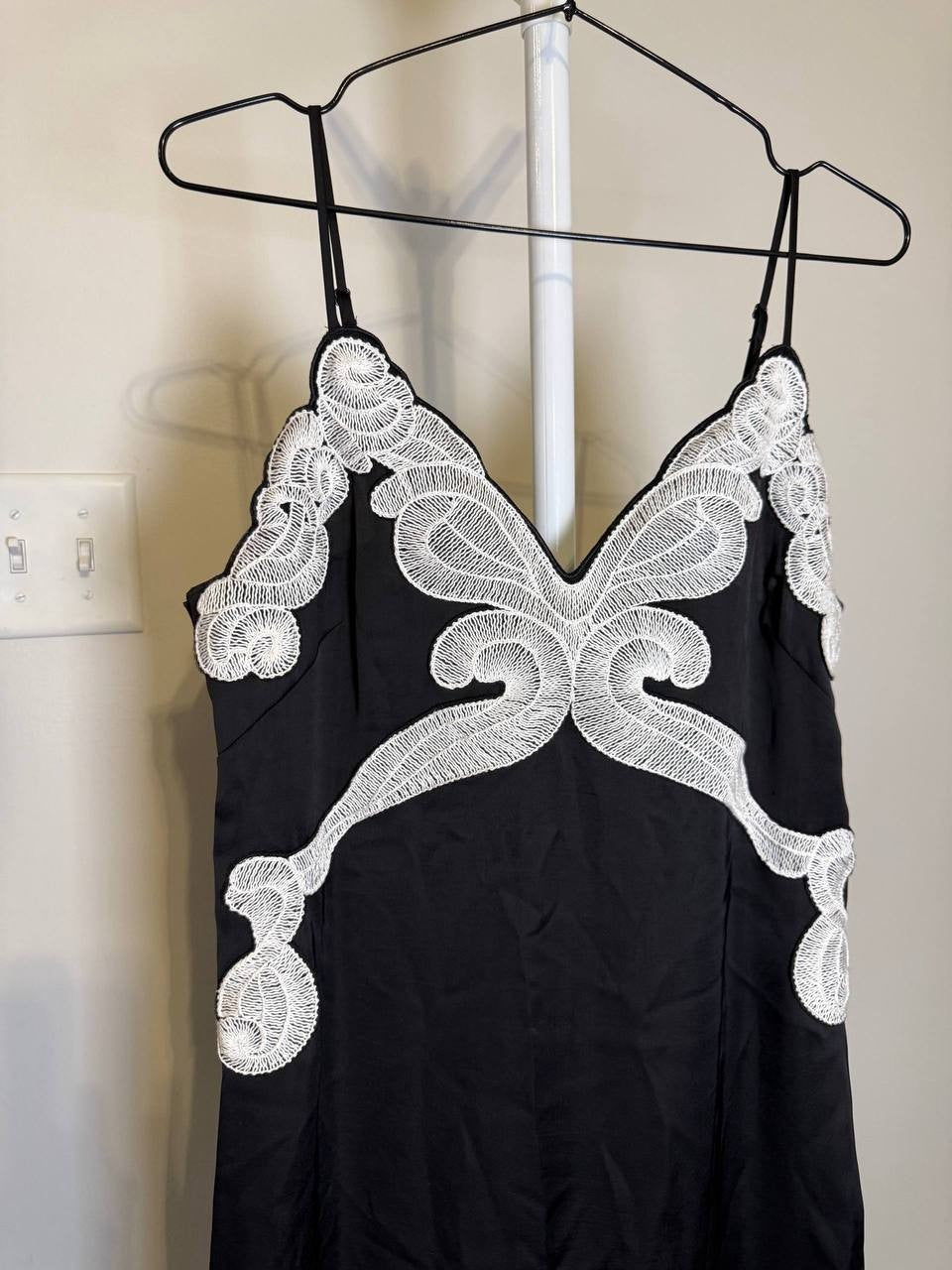rag & bone “Ann” Embellished Slip Dress – Size 8 – Black Satin – NWT – MSRP$598