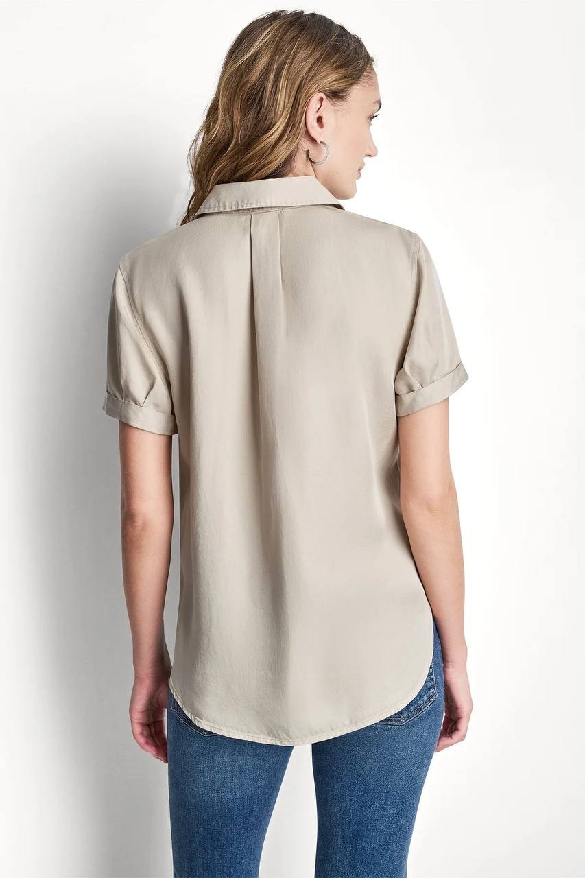 DKNY  Jeans  Women’s  Garment  Dye  Button‑Front  Shirt  Pebble  PM  NWOT  $69