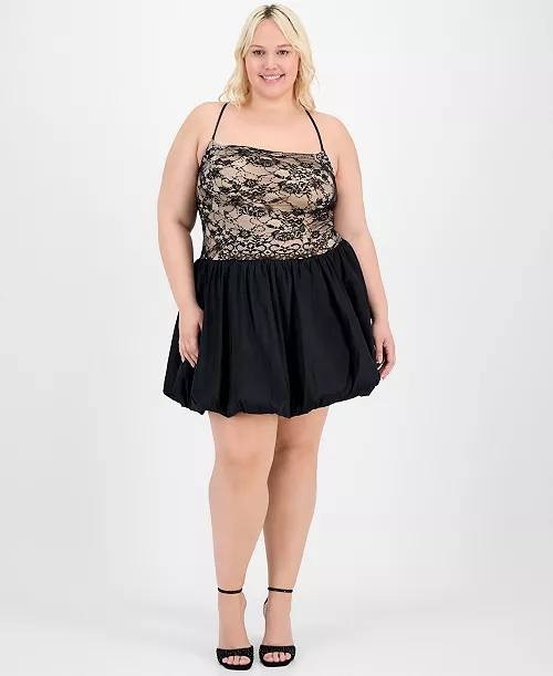 B Darlin Plus Lace Bubble‑Hem Dress Black 20W NWT $168