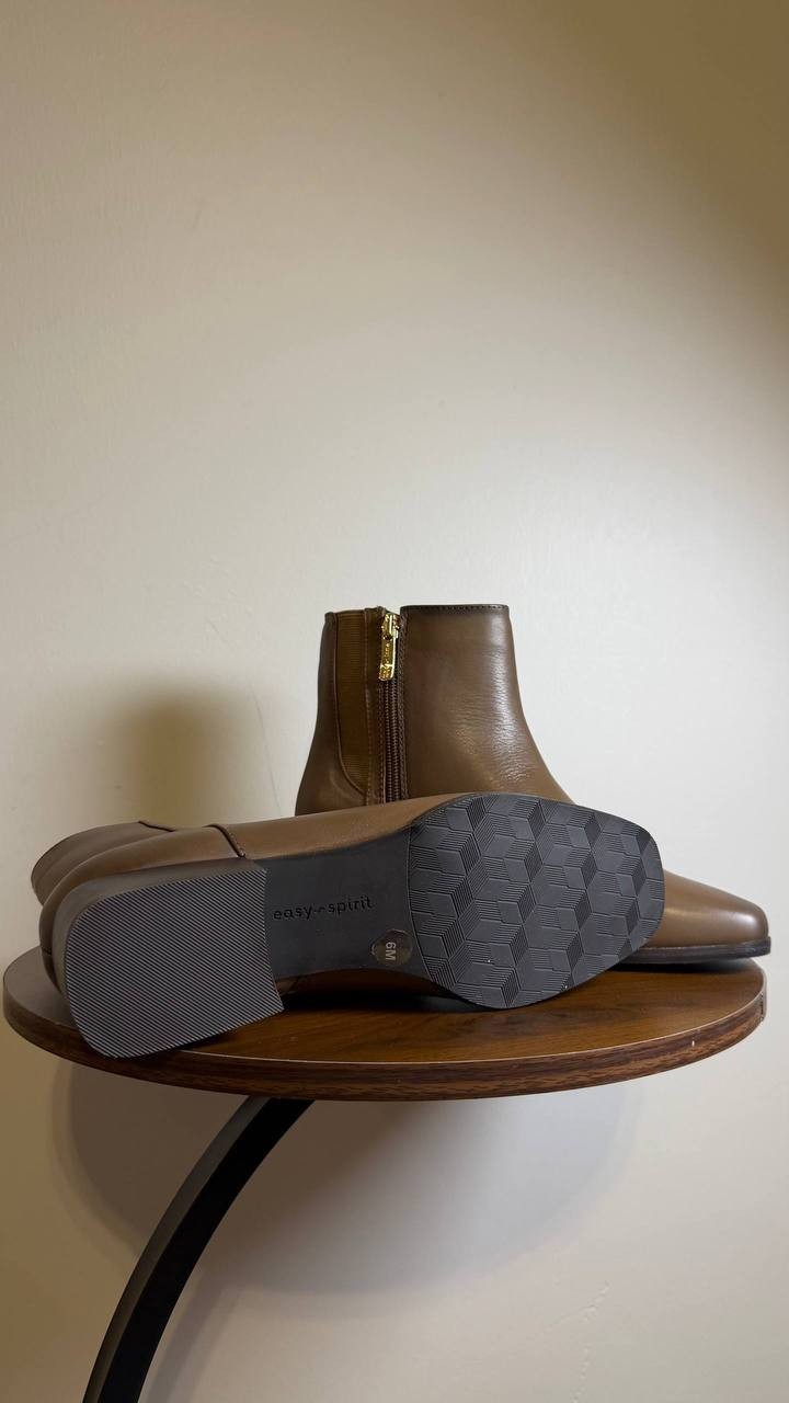Easy Spirit Sidney Booties 6M Taupe Leather Square Toe Zip Comfort NIB msrp$169