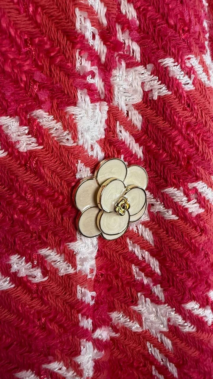Karl Lagerfeld Paris Women’s Open‑Front Tweed Jacket Red White 8P $179 NWT