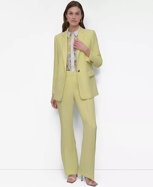 DKNY Women’s Notch Collar One Button Long Sleeve Jacket Yellow Size 14 NWOT $169