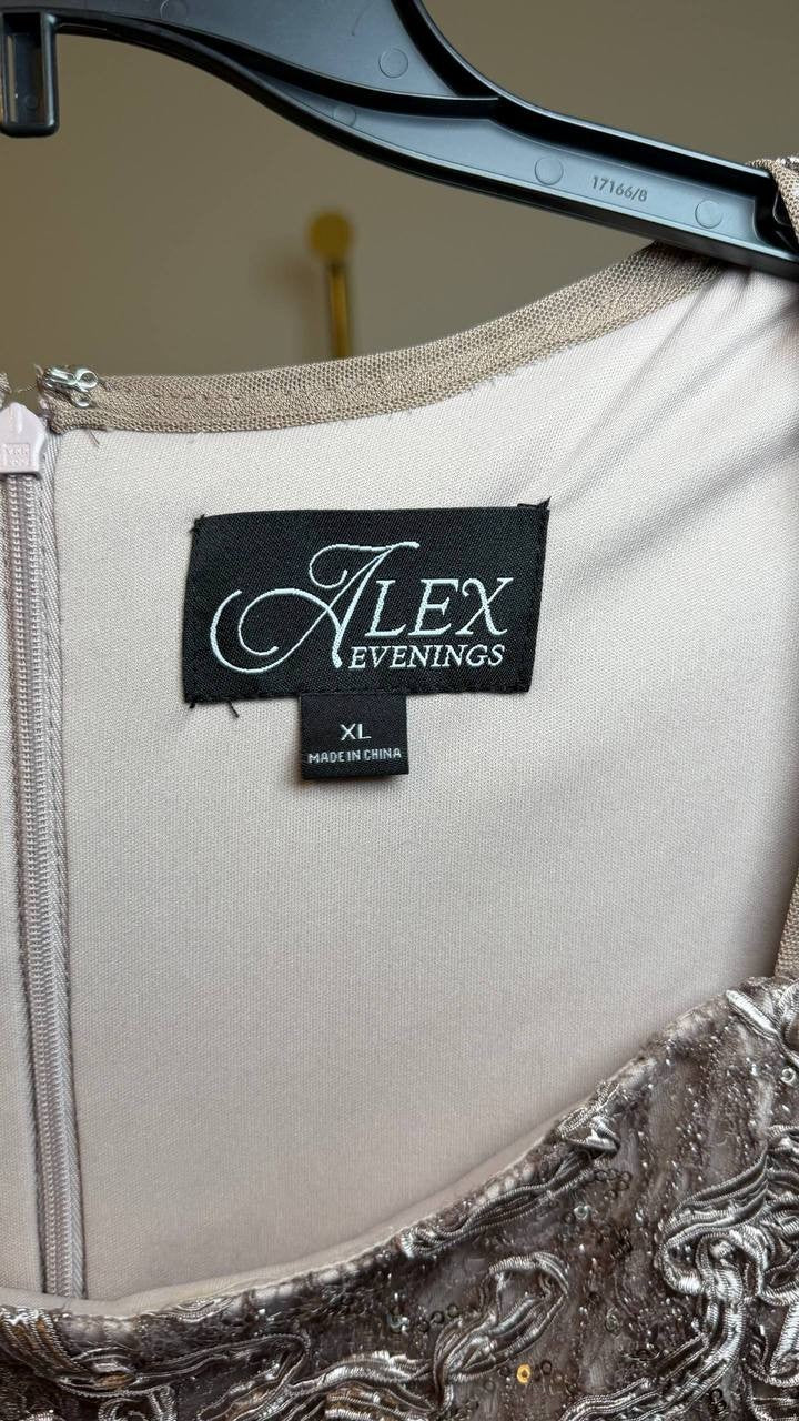 Alex Evenings Petite Lace Square‑Neck 3/4‑Sleeve Top Mink XL NWT $139