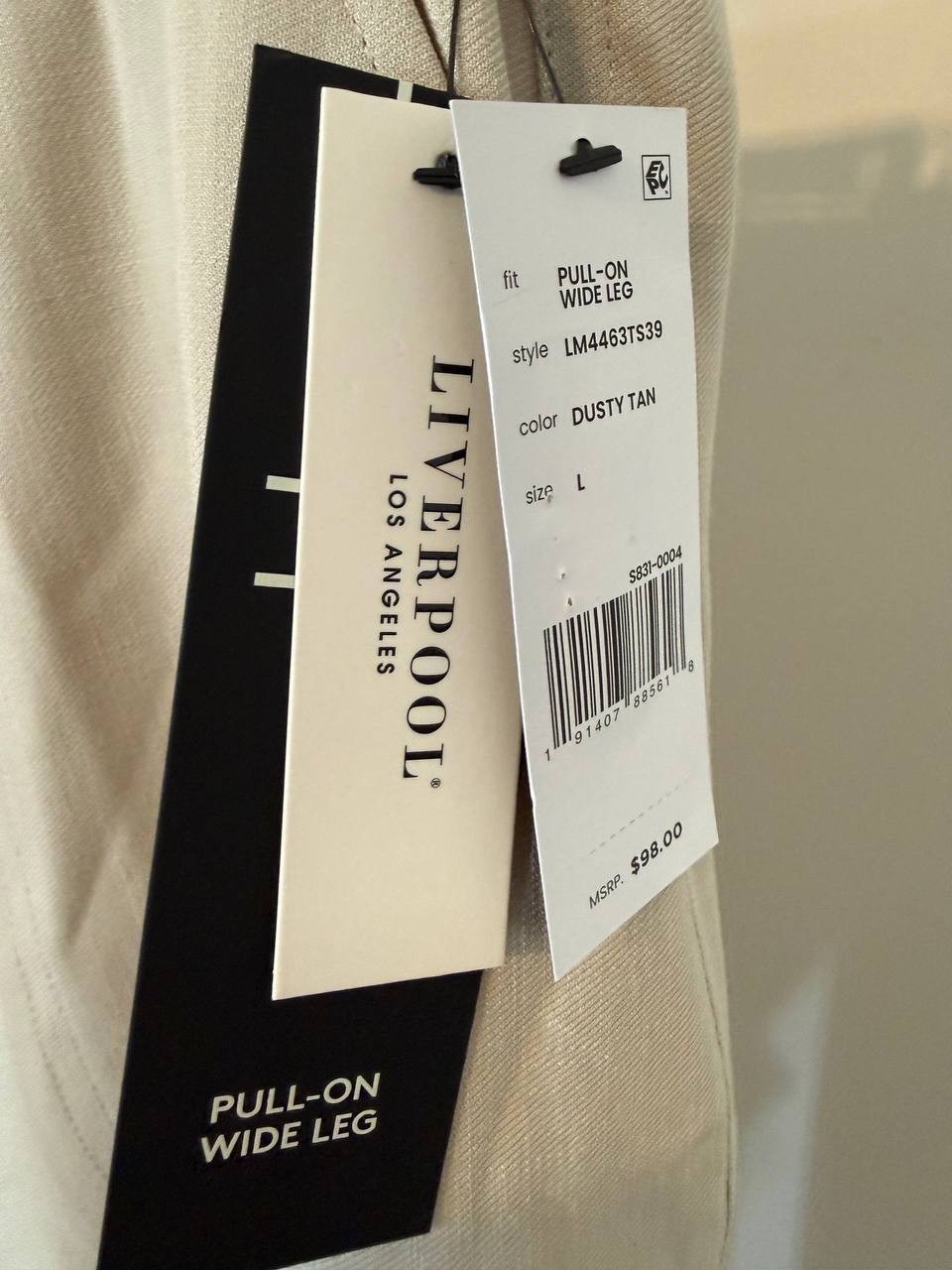 Liverpool Pull‑On Tie‑Waist Wide‑Leg Ankle Pants – Dusty Tan – Size L – NWT –$98