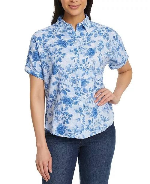 Gloria Vanderbilt Daisy Shirt M Blue Floral Short Sleeve Top New No Tags