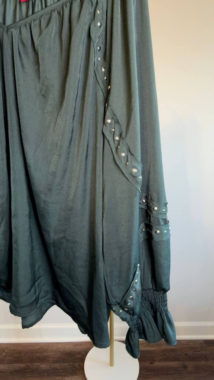 Vince Camuto Bead Detail Hammered Satin Top Dark Green 3X NWOT $89