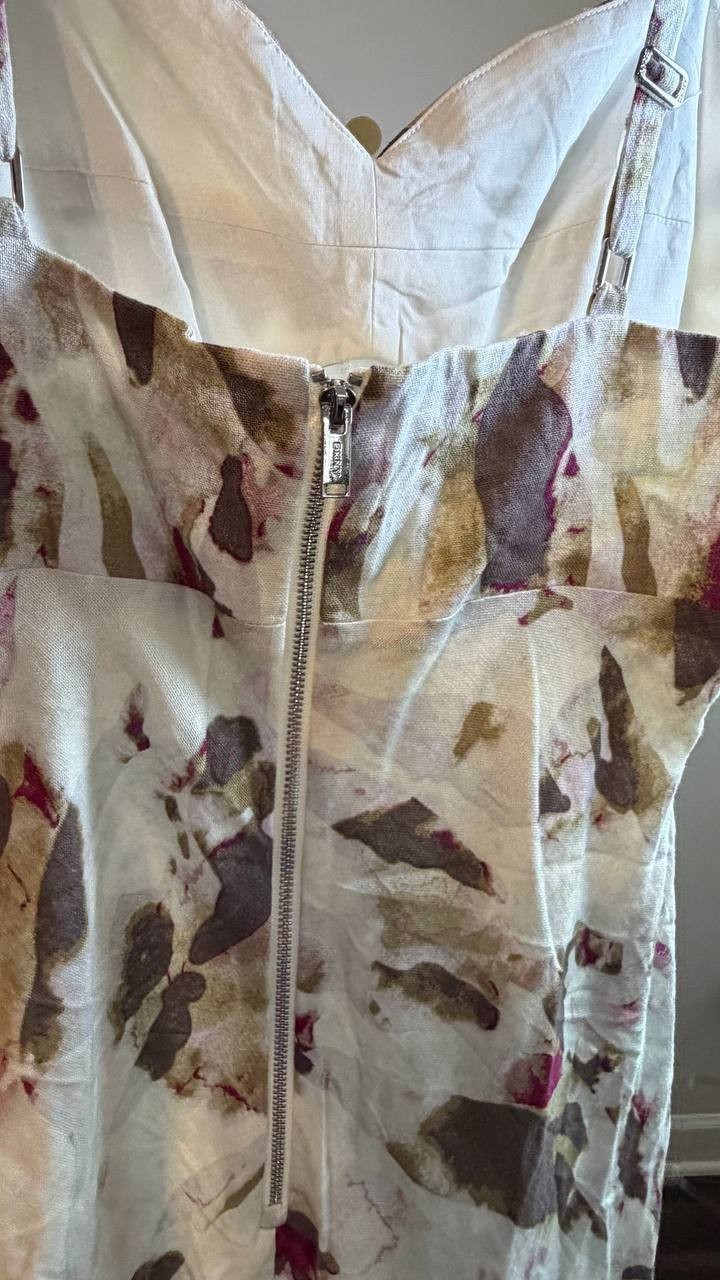 DKNY Women’s Linen Blend Sundress Beige Print Size 10 NWT $149