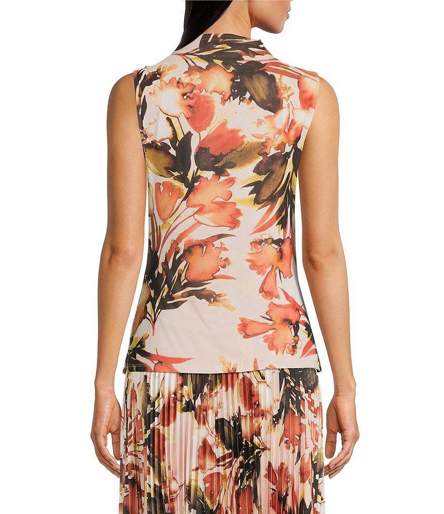 Calvin Klein Mesh Knit Floral Mock Neck Top Size S Pink Multi NWT $69