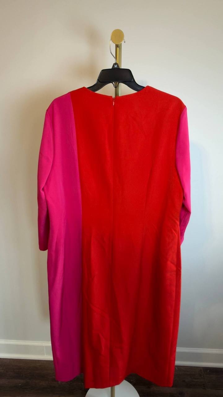Anne Klein Colorblock Sheath Dress 3/4  Sleeves Fuchsia/Rose 16 NWT $139