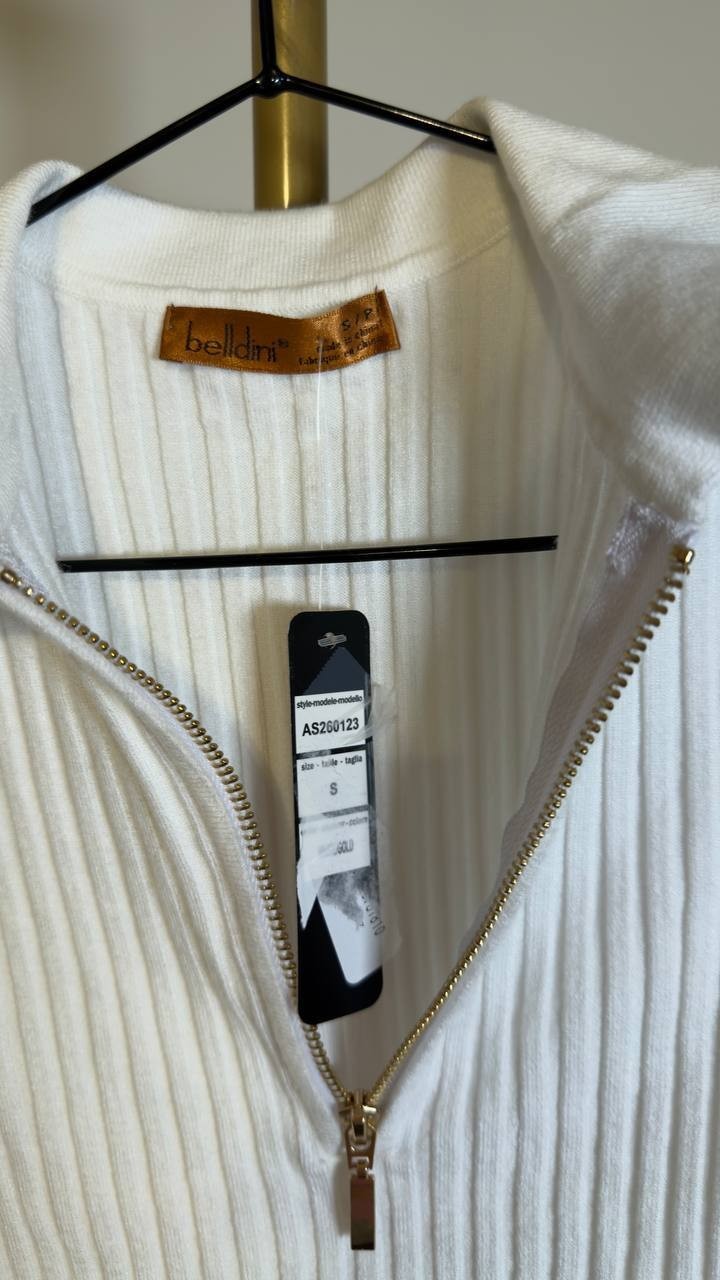 Belldini Collared Quarter-Zip Ribbed-Knit Sweater White S NWT $69