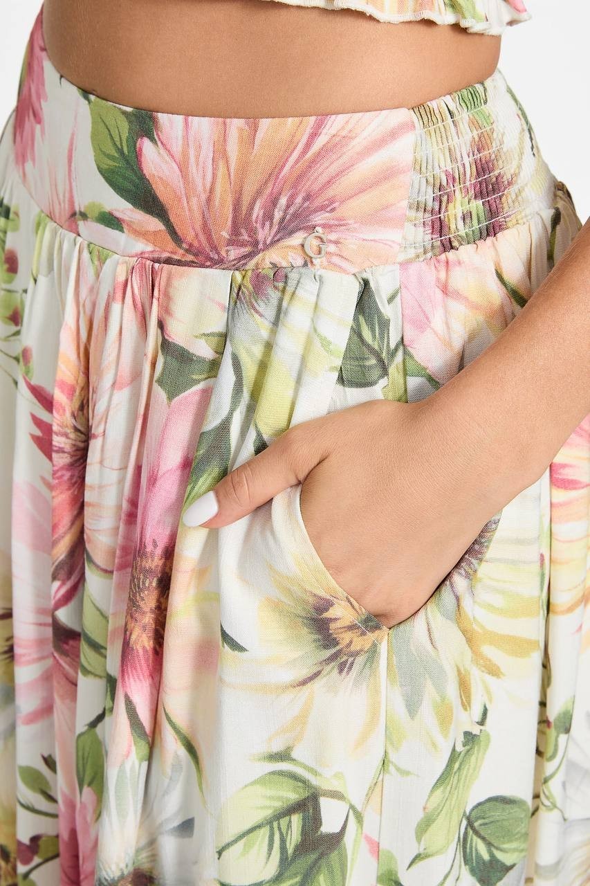 Guess Eco Elodie Floral Midi Skirt Daisies Print White Yellow Size S NWT $118