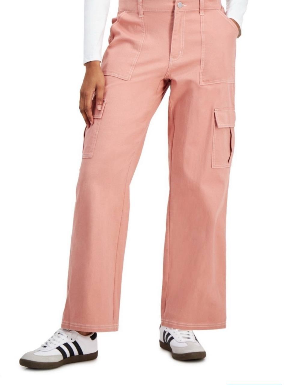 Ultra Flirt Pink Cargo Pants - High Rise, Wide Leg, Juniors XS, Pockets