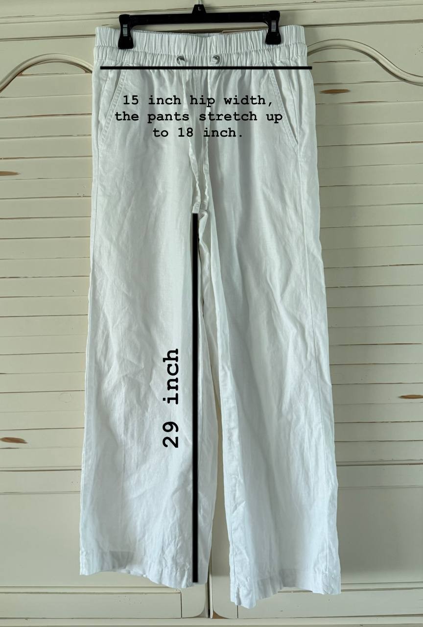 DKNY White Linen-Blend Elastic Waist Pants – Size S – Stretch Hip NWT