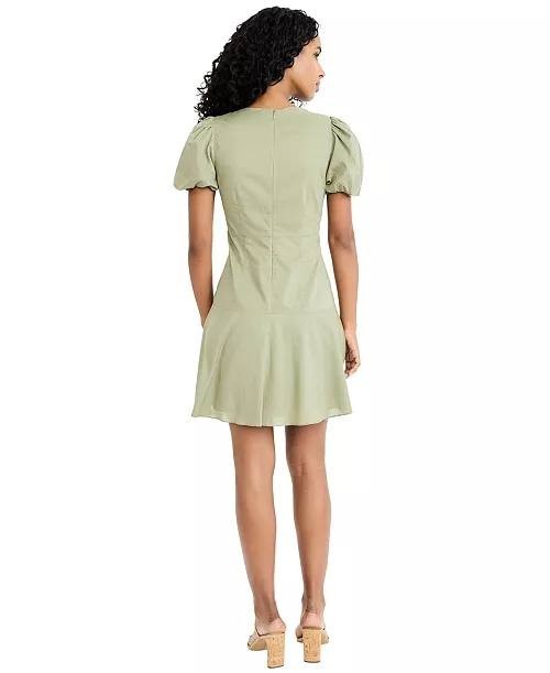 Donna Morgan Puff‑Sleeve V‑Neck Mini Dress Oil Green 16 NWOT $138