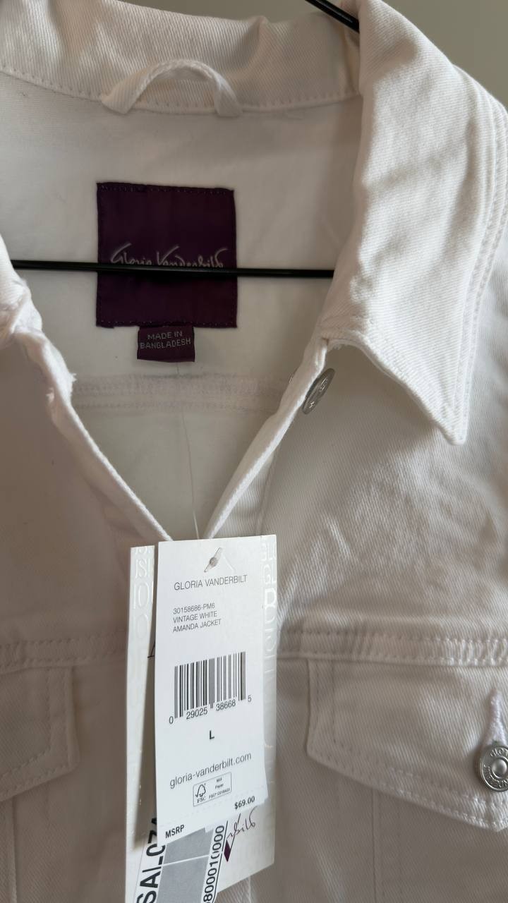 Gloria Vanderbilt Amanda Classic Denim Jacket Vintage White L NWT $69