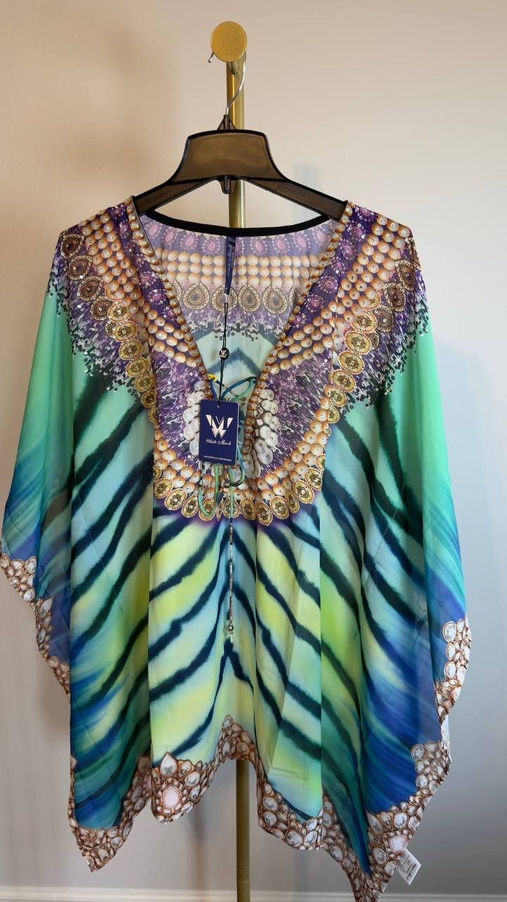 White Mark Plus Size Short Caftan Tie-Up Neckline Green Size L NWT $52