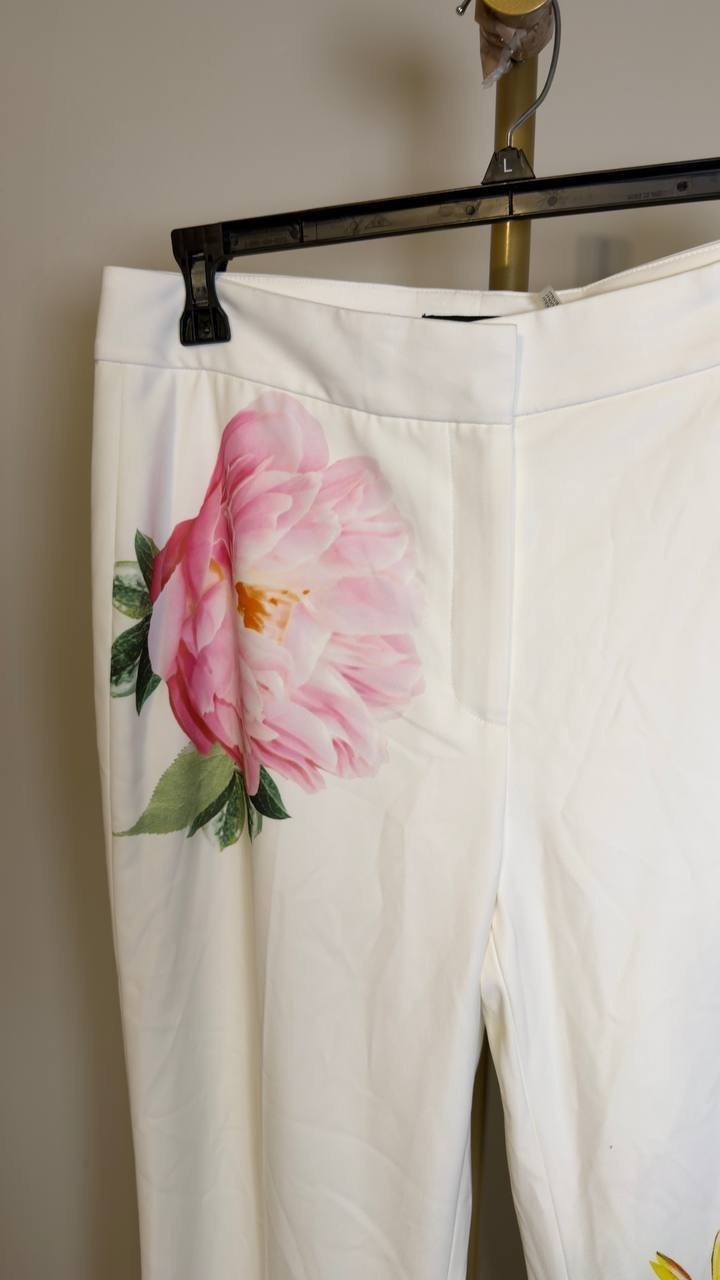 Karl Lagerfeld Mid-Rise Floral Straight-Leg Pant Soft White Multi 10 NWT $139