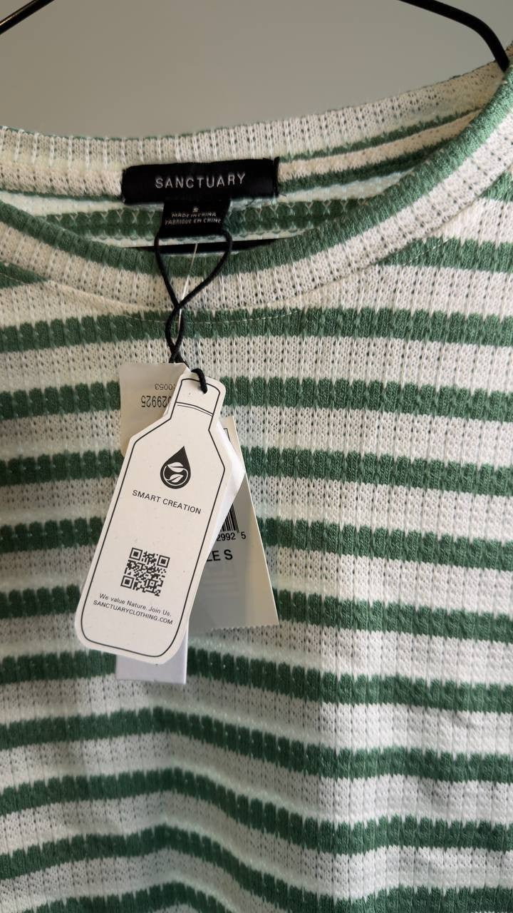 Sanctuary Perfect Texture Tee Chalk/Green Juice Stripe S NWT $59
