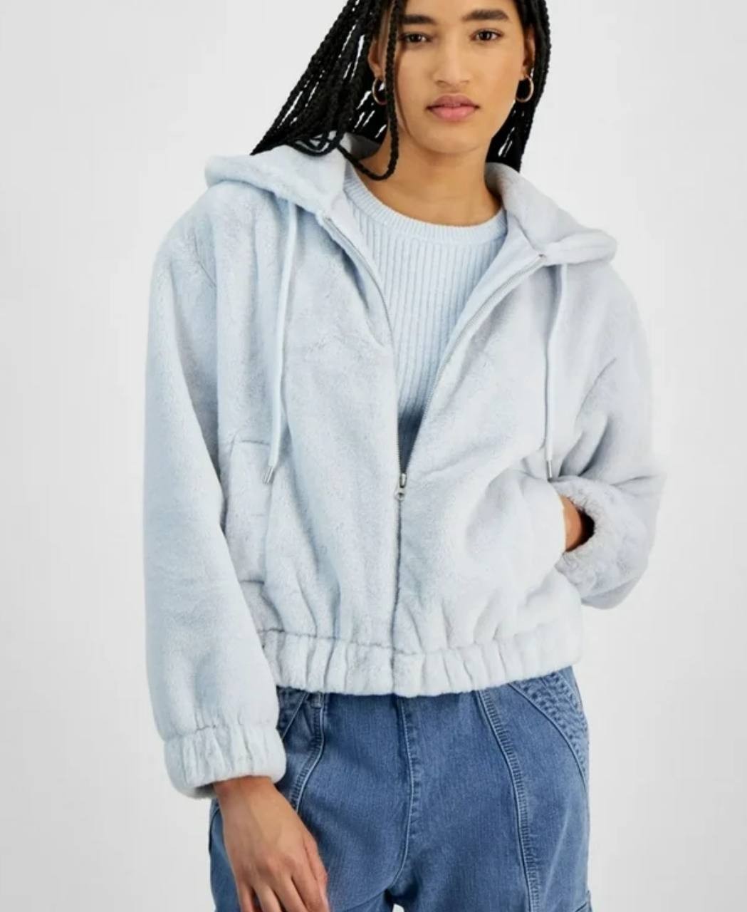 Planet Heart Women’s Cozy Faux Fur Hoodie Jacket, Zip Front, Fleece, Sizes