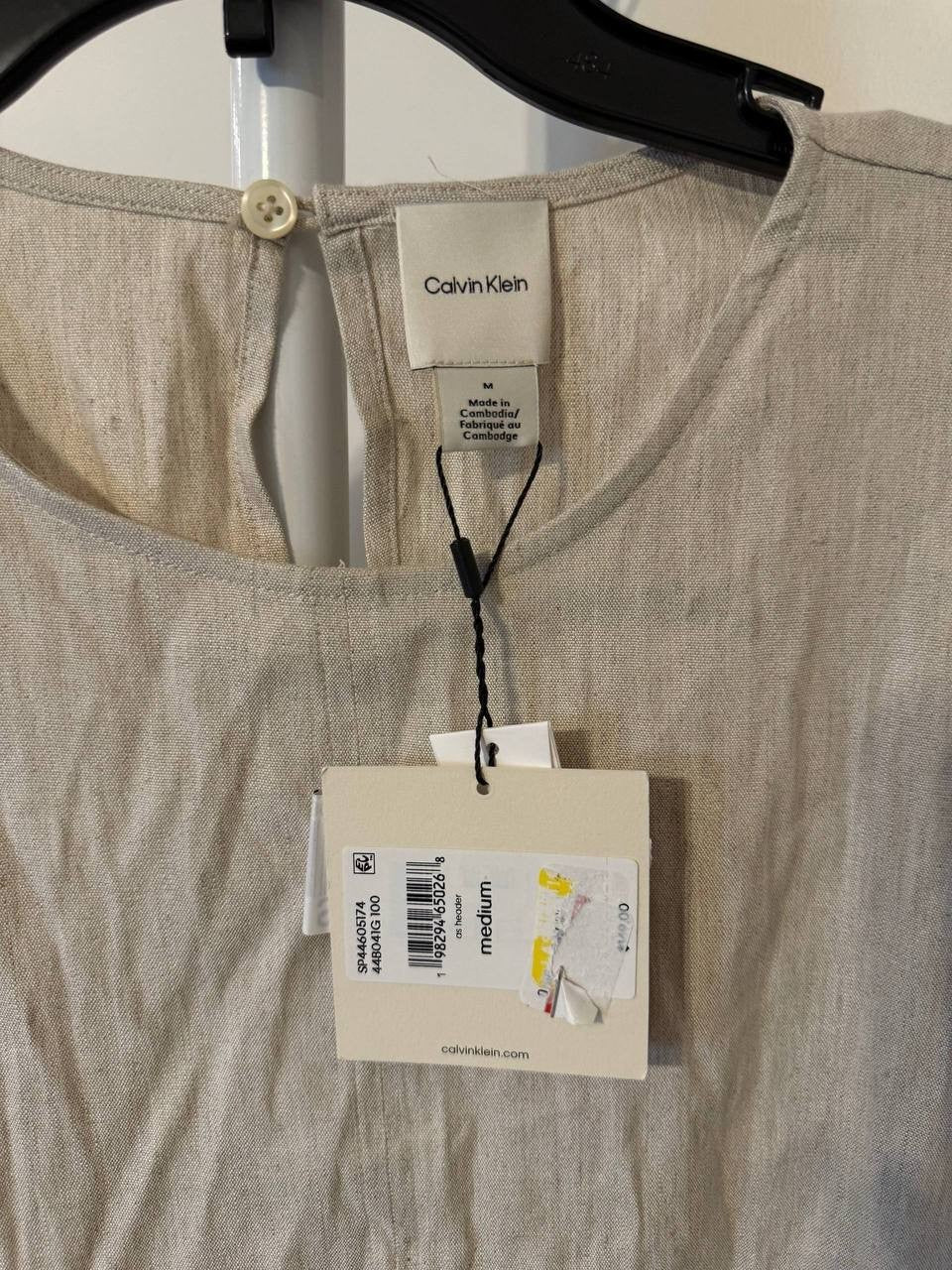 Calvin Klein Linen‑Blend Dolman‑Sleeve Midi Dress -Beige– Size M – NWT – $149
