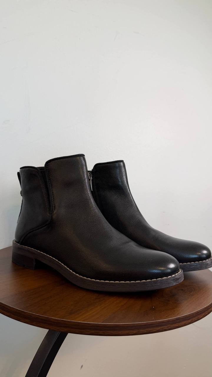Franco Sarto Marcus Ankle Bootie Black 7.5 Leather Side Zip $159 NWOB