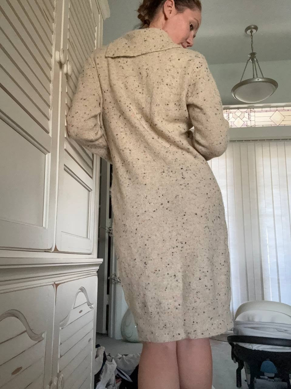 Sandra Darren Cable Knit Sweater Dress Beige Speckled Size L NWT $89 – Cozy Chic