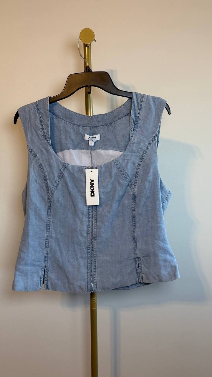 DKNY Zip‑Front Corset Top Chambray XL NWT $89