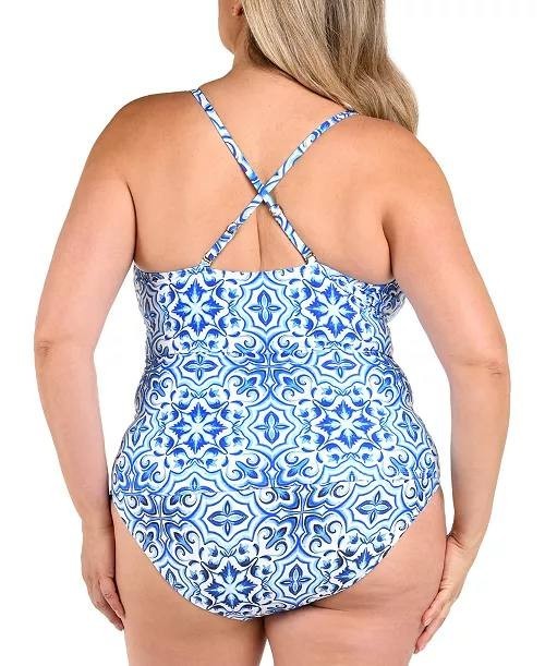 La Blanca Plus Alboran Keyhole Tankini Top & Bottoms Blue 20W NWT $111