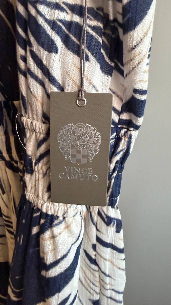 Vince Camuto Women’s Leaf Print Cotton Halter Neck Midi Dress Blue 12 $188 NWT