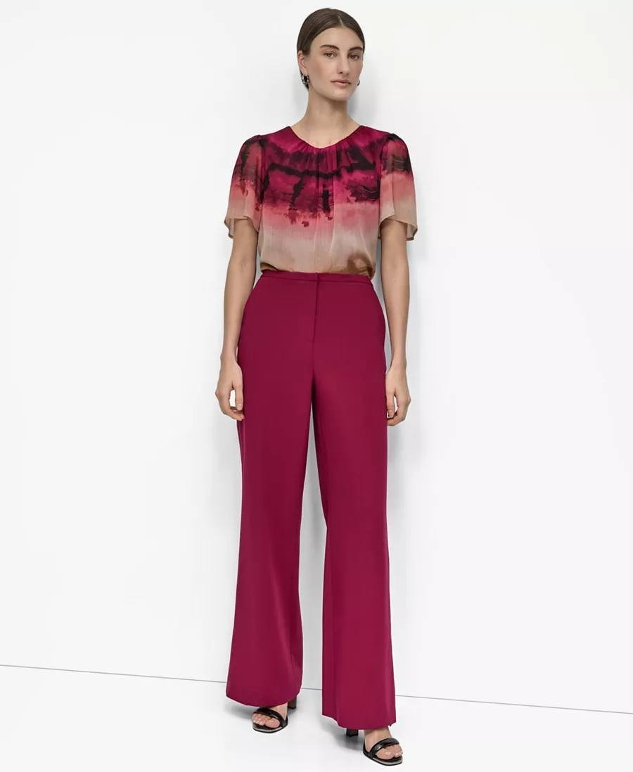 DKNY High‑Rise Front‑Zip Flared Pants Pink Size16 NWT Modern Feminine msrp$99