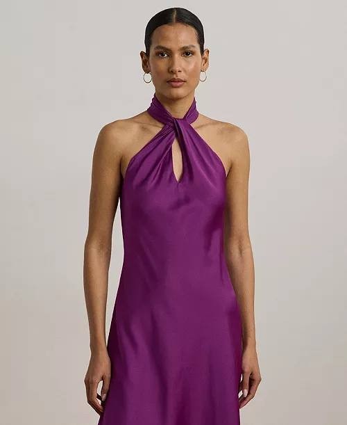 Lauren Ralph Lauren Charmeuse Halter Cocktail Dress Purple 12 NWT $265
