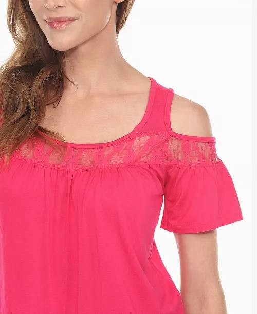 White Mark Cold Shoulder Lace Trim Knit Top Fuchsia XL NWT $60