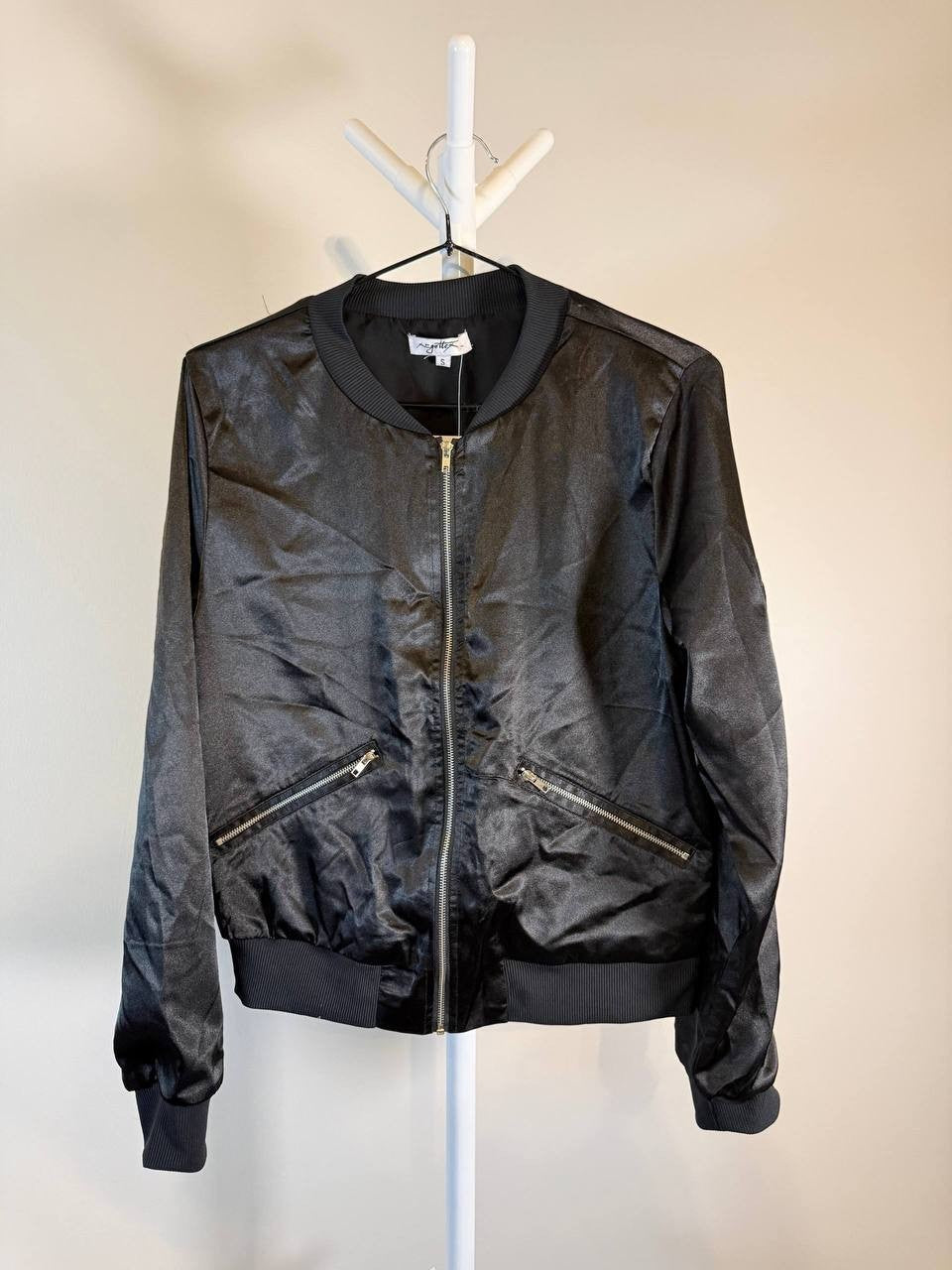 X by Gottex Satin Bomber Jacket – Black – Size 1 (Runs Small) – NWT – $39.99