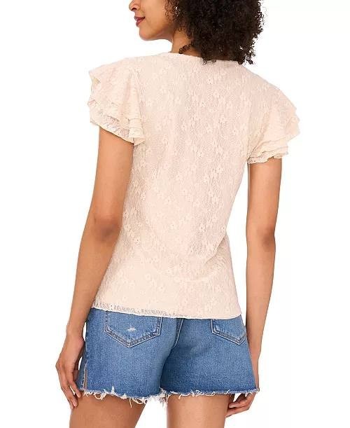 Vince Camuto Floral Lace V-Neck Top - Almond Beige XS, New with Tags NWT