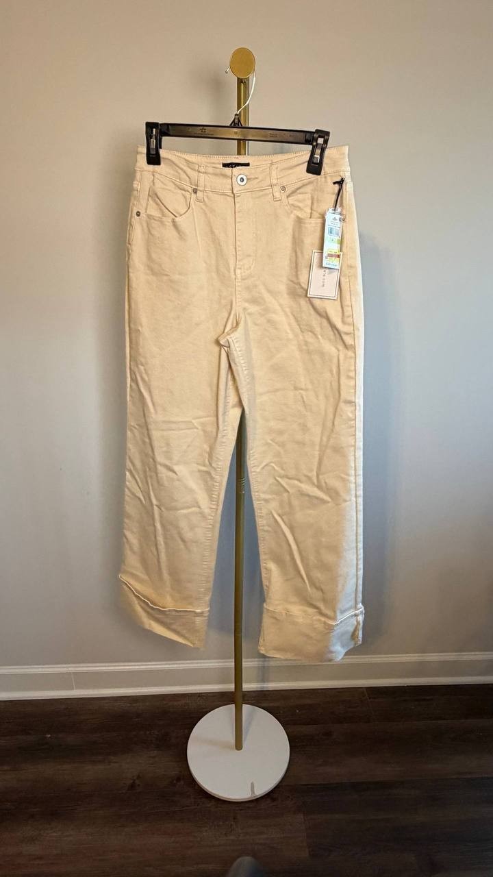 1.State Denim Roll‑Cuff Wide‑Leg Jeans New Ivory 4 NWT $109