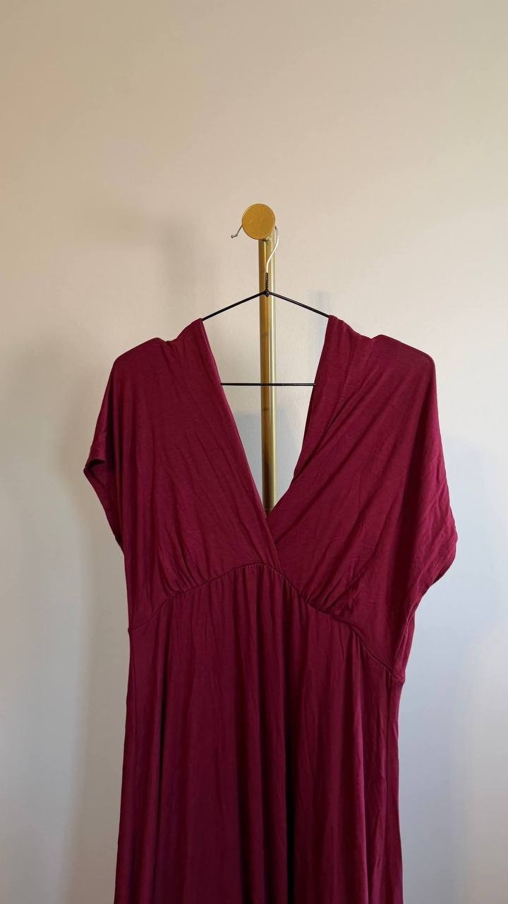 24Seven Comfort Apparel Women’s Cap Sleeve V‑Neck Maxi Dress Wine 1X $48.99 NWT
