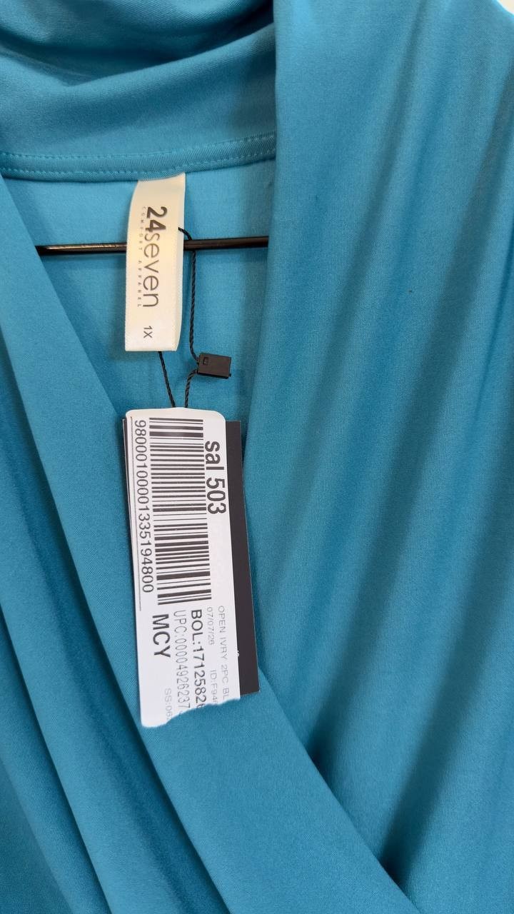 24Seven Comfort Apparel Plus Size Rouched Wrap Dress Teal Size 1X NWT $65.99