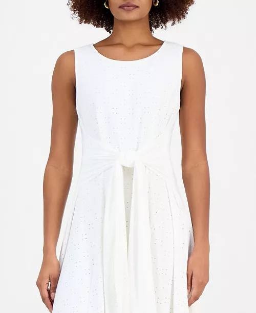 Signature by Robbie Bee Tie‑Front Eyelet Sleeveless Midi Dress White XL NWOT $79