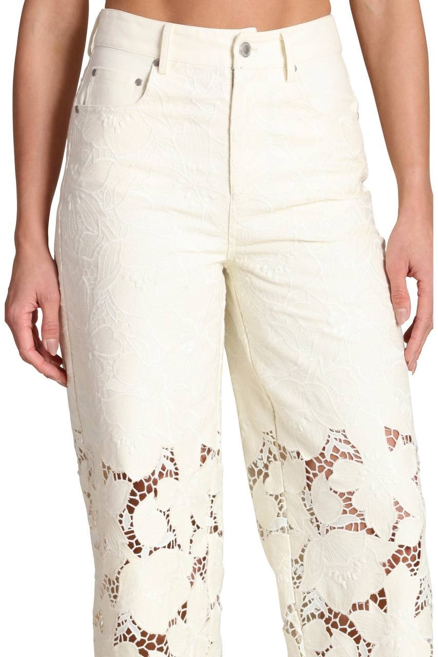 Avec Les Filles High Waist Embroidered Lace Cotton Pants Off White 27 NWT $158
