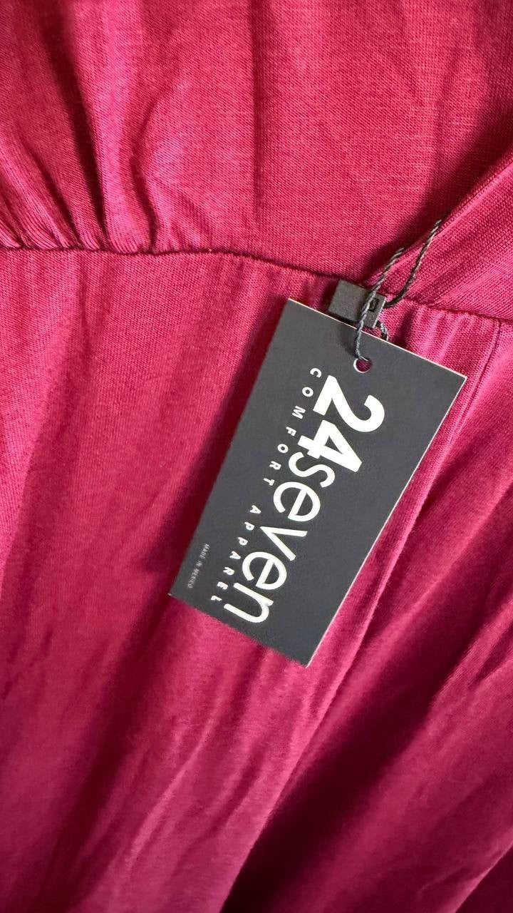 24Seven Comfort Apparel Women’s Cap Sleeve V‑Neck Maxi Dress Wine 1X $48.99 NWT