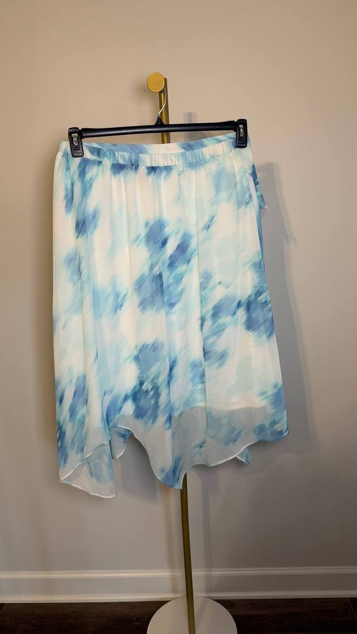 Jones New York Pull‑On Bias‑Cut Ruffle Trim Skirt White Multi L NWT $89.50